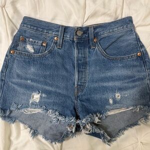 Levi's Blue Distressed Jean Shorts Frayed Hem